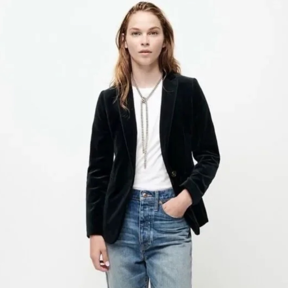 J.Crew Parke Velvet Blazer Black Button Front Lined Pockets Classic Preppy Sz 6